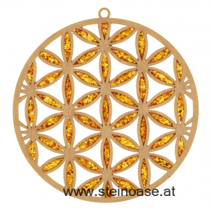 Fensterbild Suncatcher Bernstein - BLUME des LEBENS & Ø 20cm